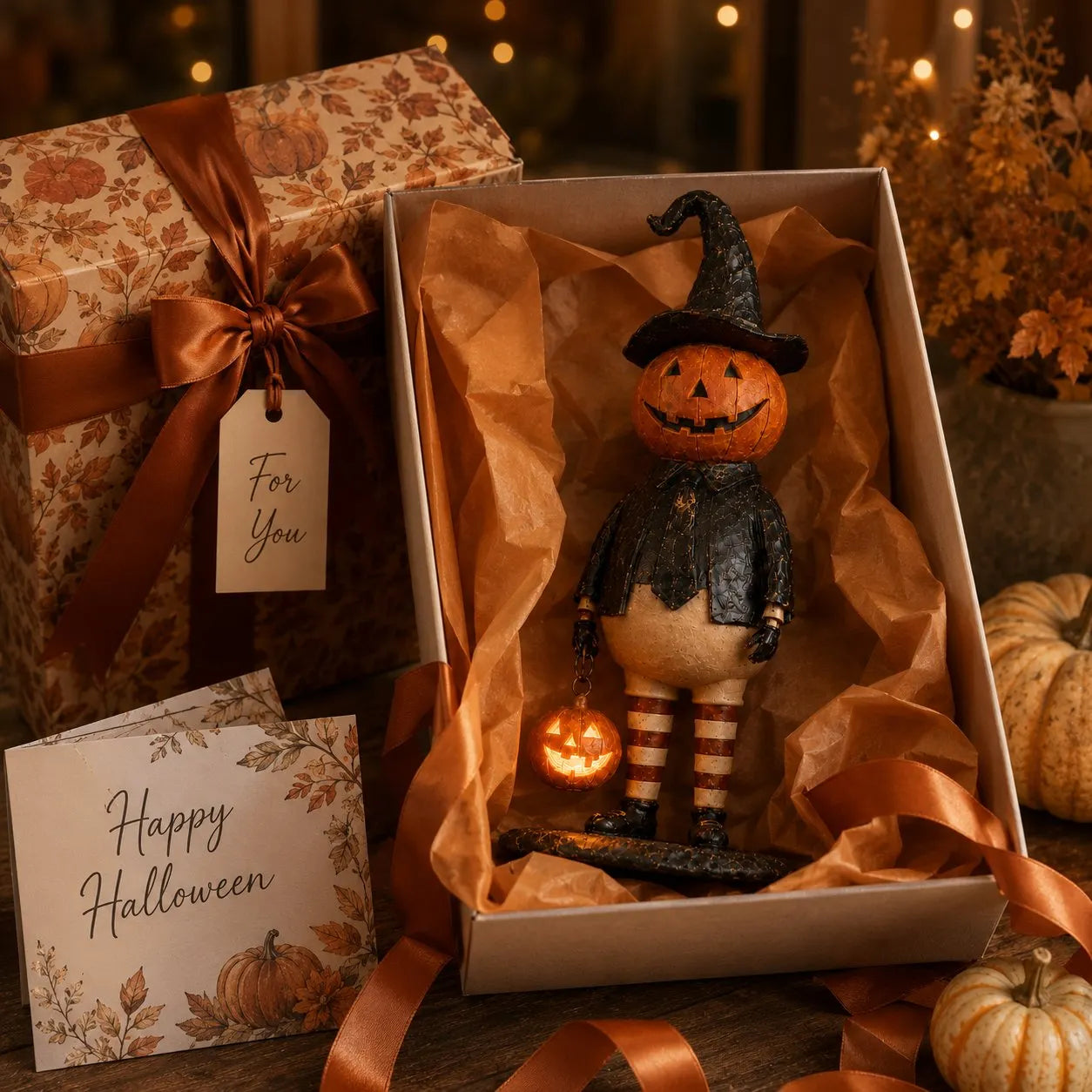 🎃✨Pumpkin Witch Lantern Figurine – Spooky Whimsy Halloween Home Decor