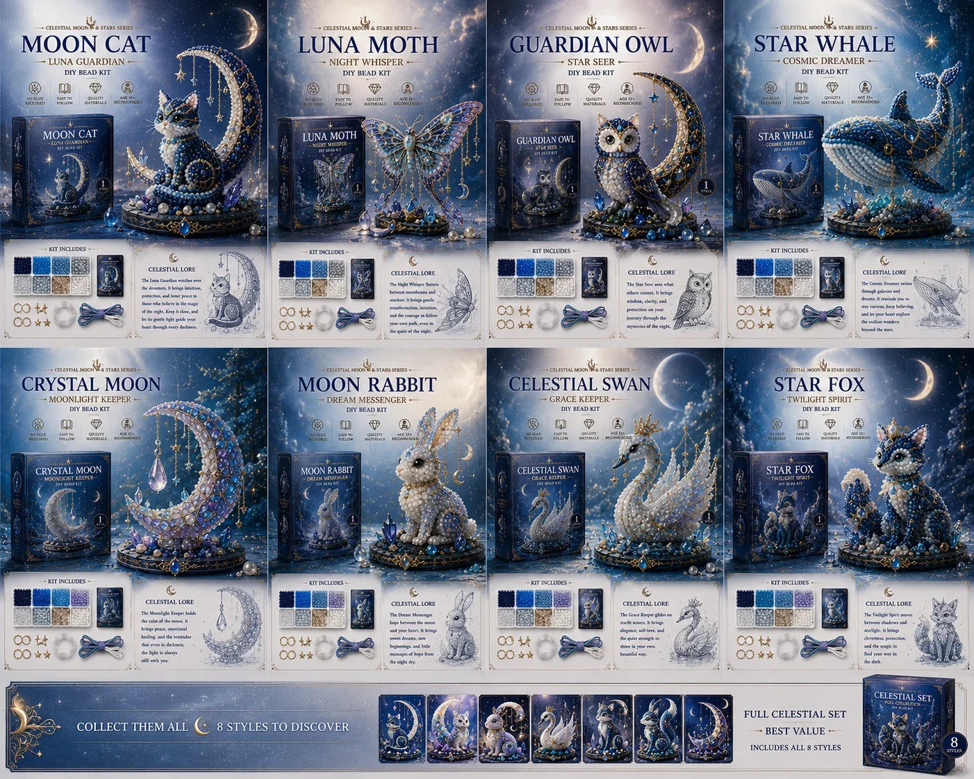π Moon Cat Luna Guardian DIY Bead Kit | Celestial Moon & Stars Series