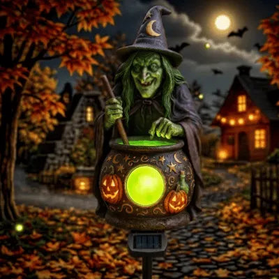 Halloween Solar Witch Cauldron Garden Stake Light