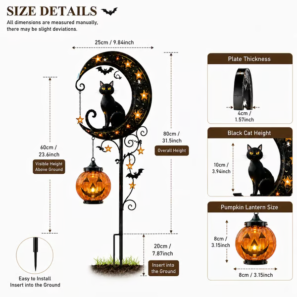 đSolar Halloween Black Cat & Pumpkin Moon Garden Stake Light