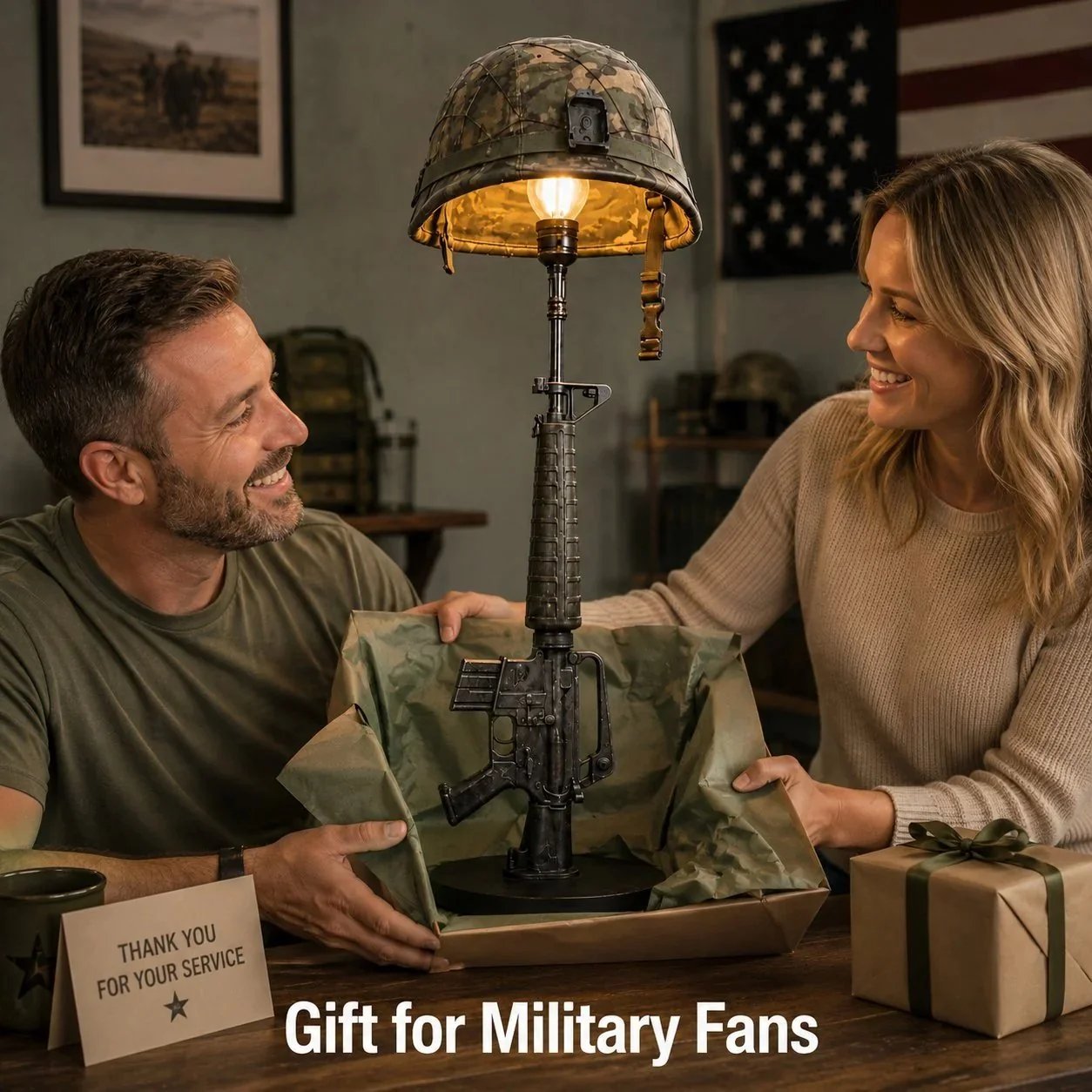 Tactical Rifle & Helmet Table Lamp with Trigger Switch