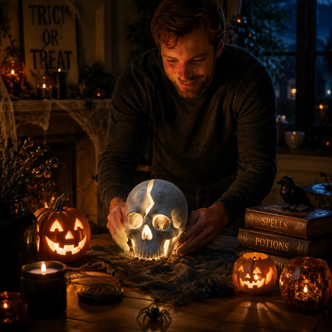 π Cracked Skull Solar Garden Light