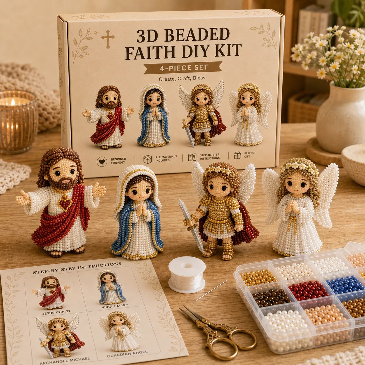 🔥 Last Day 49% OFF - Tiny 3D Beaded Faith & Angel DIY Kit✨🕊️