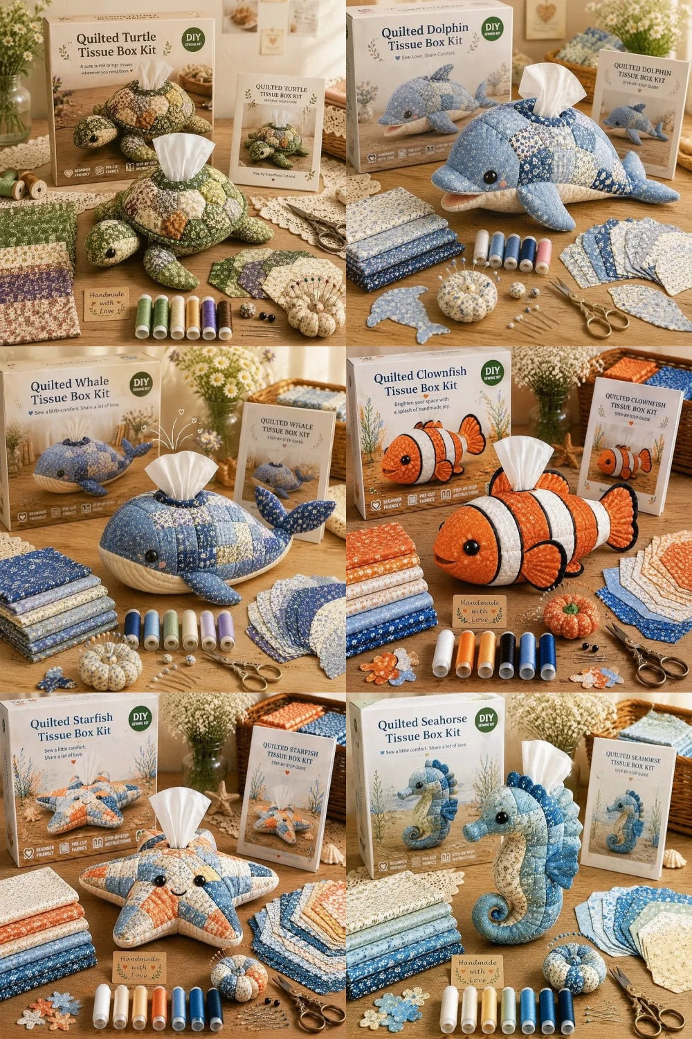 🧵 Quilted sea Animal Tissue Box DIY Kit💖