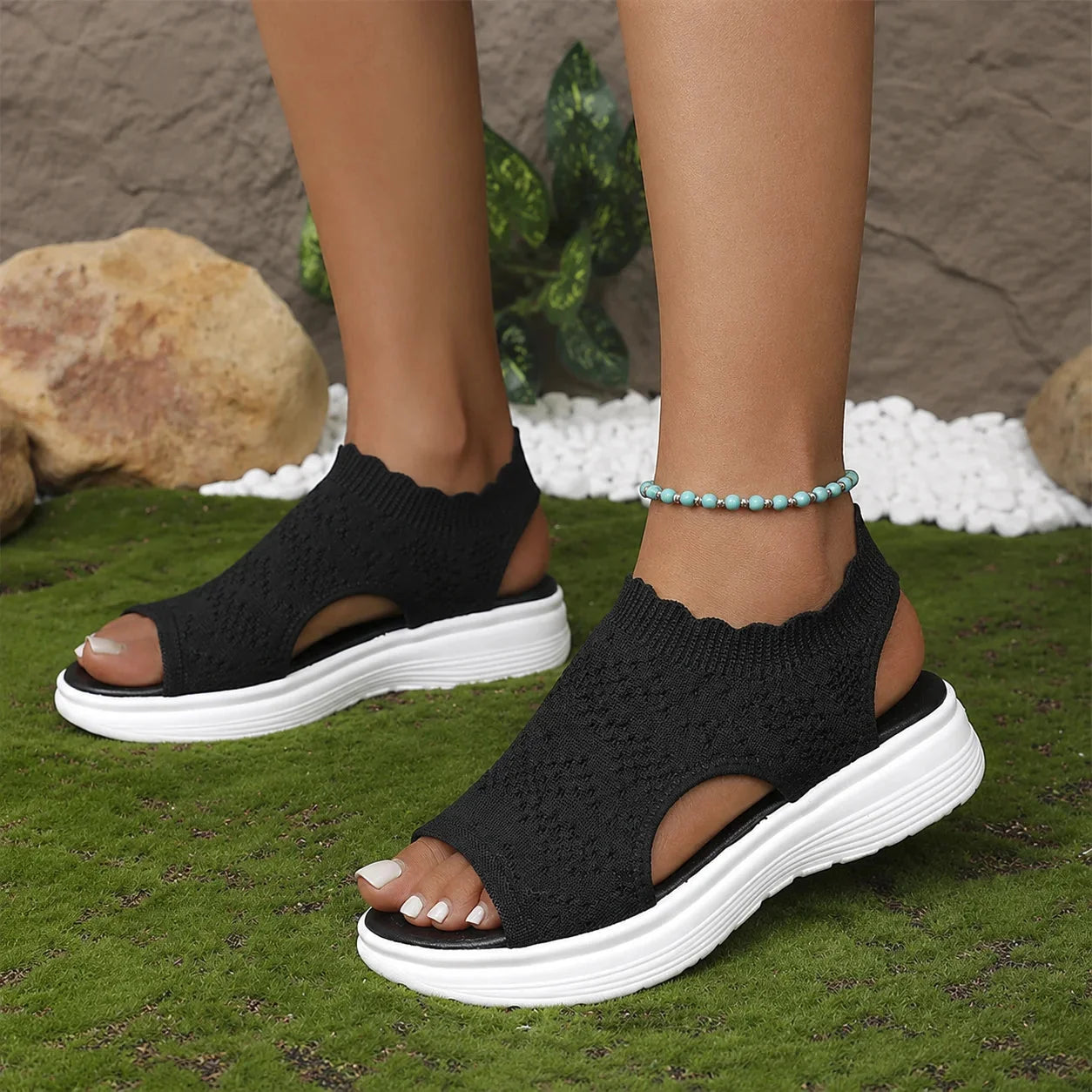 Aurelle – Knit Platform Sandals with Cushioned Sole and Slingback