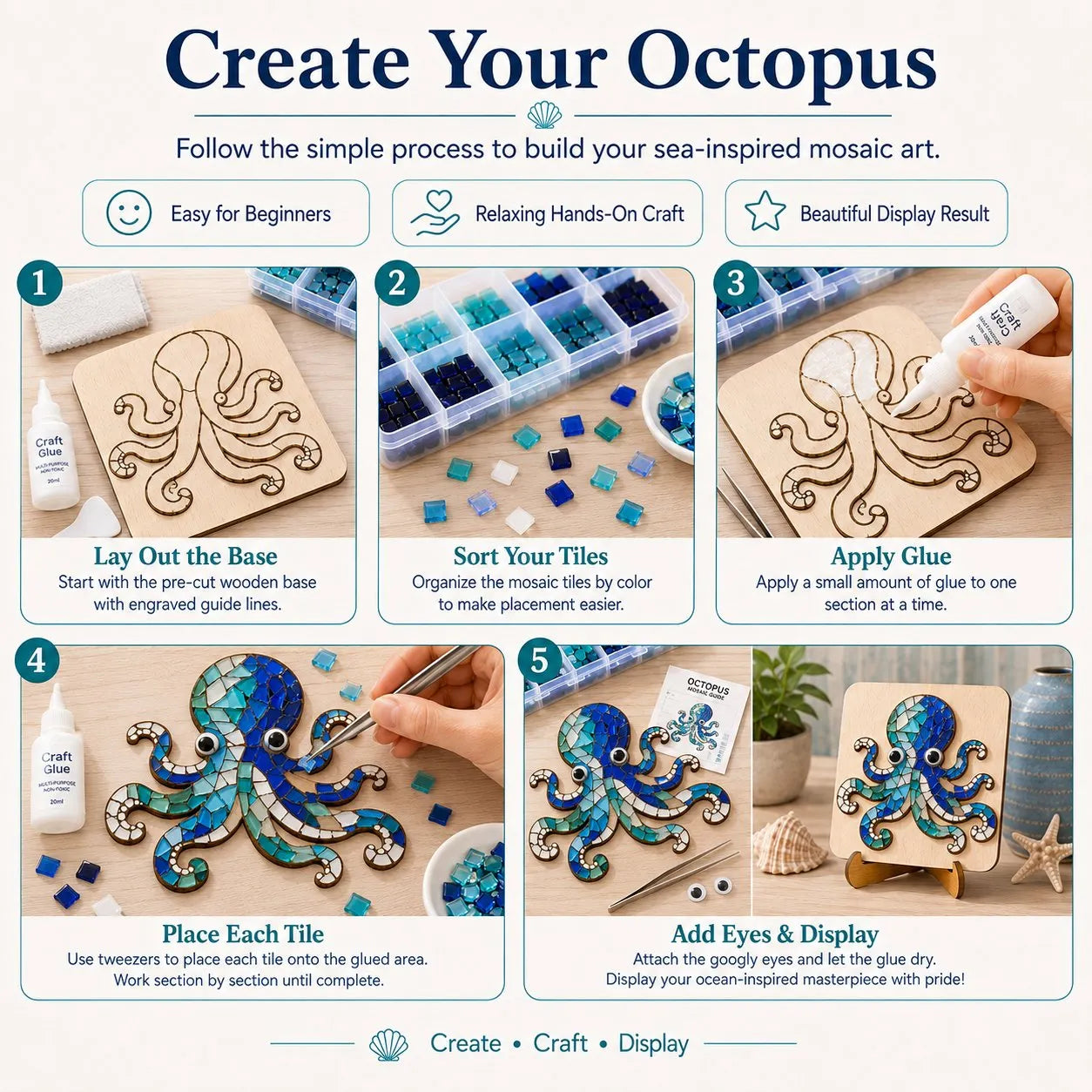 π₯ LAST DAY 59% OFF β π Octopus Mosaic Kit | Beginner-Friendly DIY Glass Craft with Step-by-Step Instructions