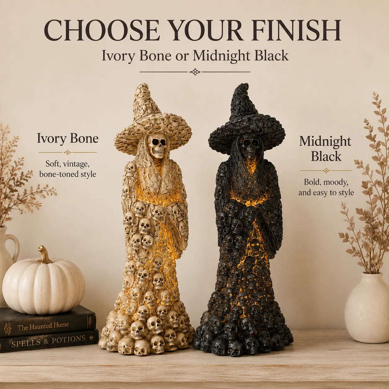 🎃Glowing Skull Witch Halloween Statue | Cozy Spooky Indoor Decor