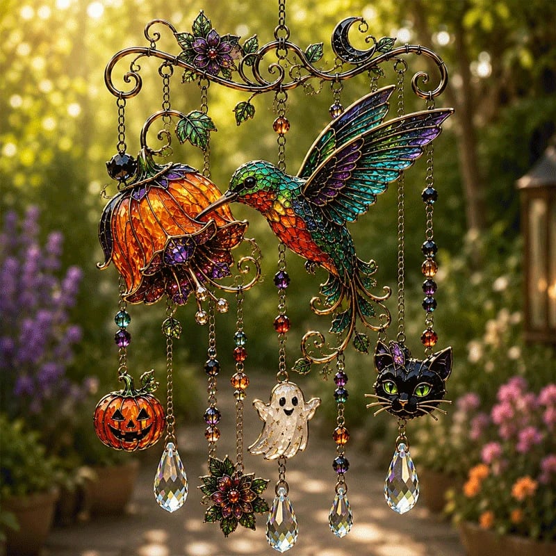 π»π Halloween-Themed Crystal Wind Chime β Bring Spooky Magic to Your Garde