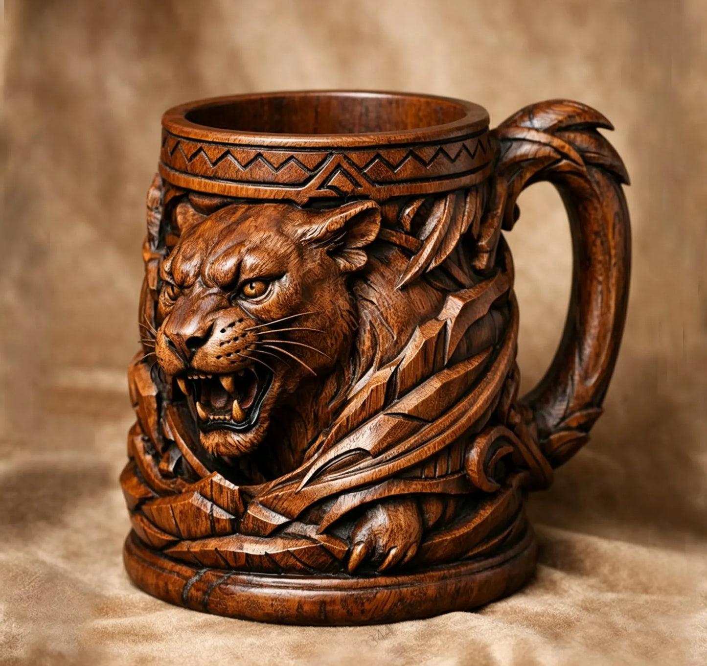 🐯 3D Carved Animal Wooden Texture Beer Mug | Vintage Resin Sculpted Wildlife Drinking Cup