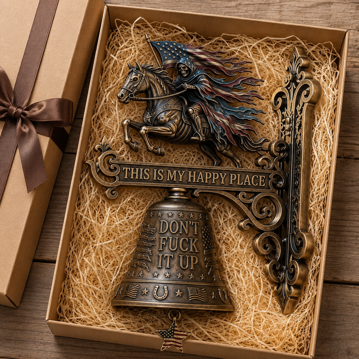 "This Is My Happy Place Don't Fcuk It Up" – USA 250th Anniversary Patriotic Rider Wall Bell