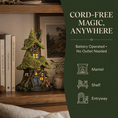 Whimsical Lighted Enchanted Moss Tree House with Timer