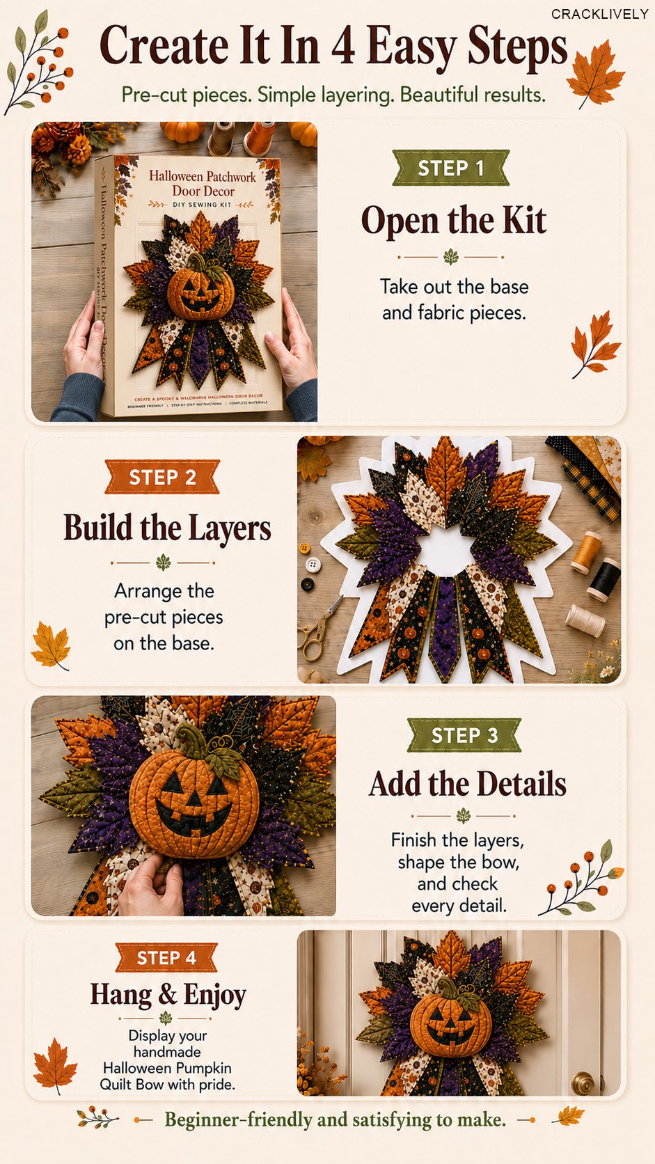 💥DIY Quilted Halloween Pumpkin Door Hanger Kit (✨Beginner-Friendly)