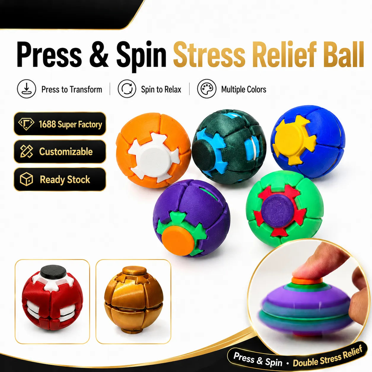 3D-Printed Push-and-Spin Stress Relief Ball