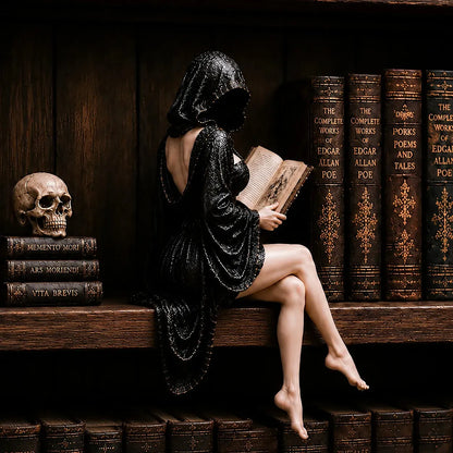 Gothic Hooded Reader Figurine – Dark Academia Bookshelf Decor