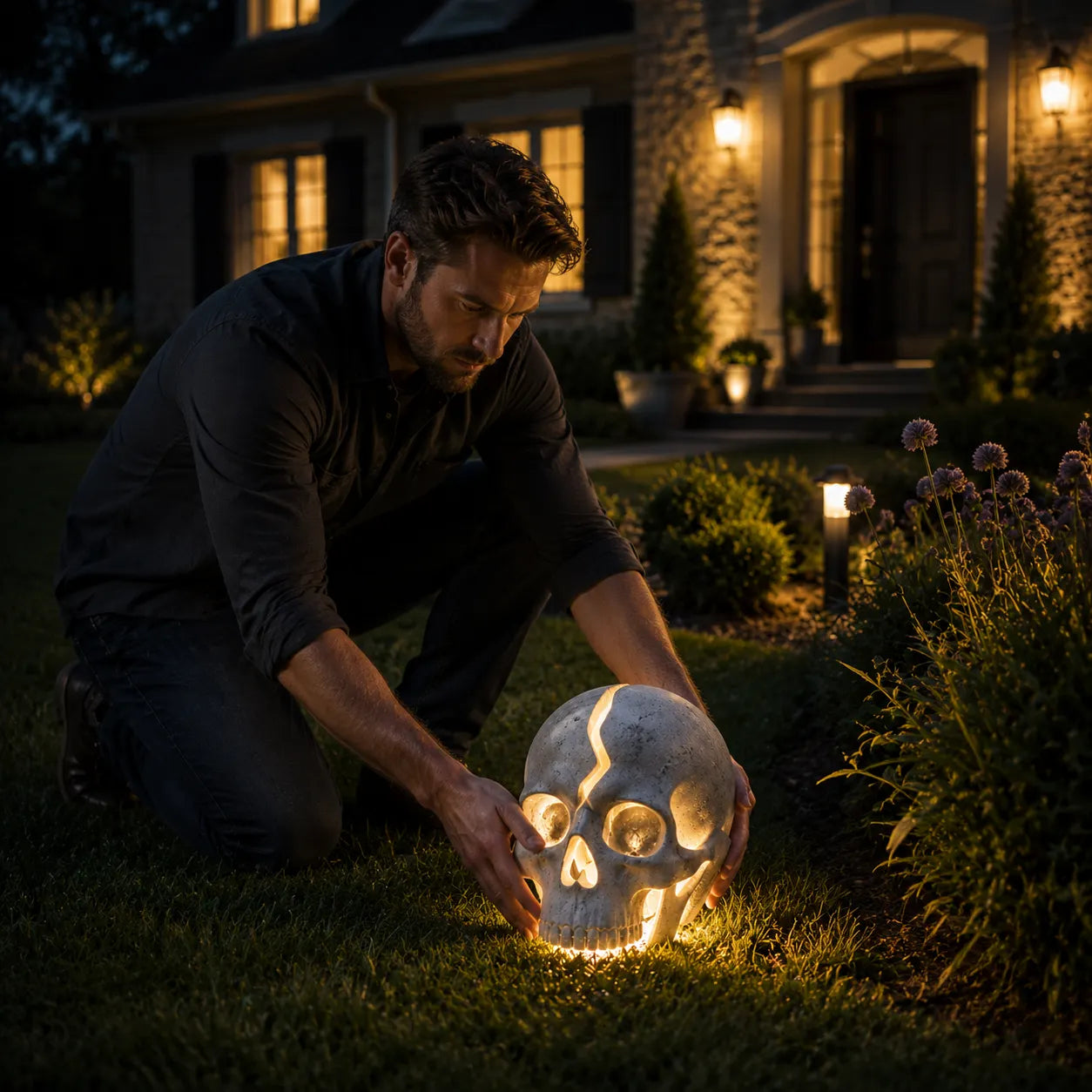 💀 Cracked Skull Solar Garden Light