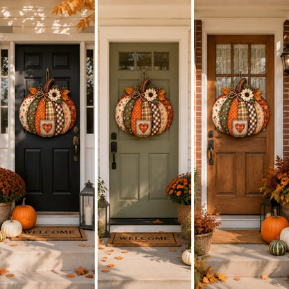 🍂🎃Autumn Retro Patchwork Pumpkin Door Hanging with Lights