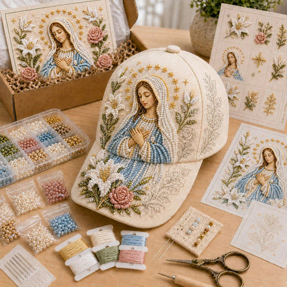 ✝️🧢 Premium Christian Faith Beaded Hat DIY Kit | Luxury Flocked Canvas with Scratch-Resistant Non-Fading Pearl Beads DIY Handmade Devotional Cap Decor 🕊️🪡✨