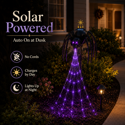 🕷️ Skull Spider Web Spinner Solar Garden Light
