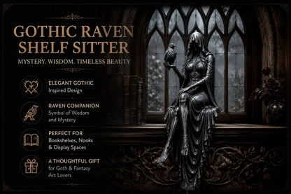🖤 Gothic Raven Shelf Sitter Statue – A Symbol of Mystery, Wisdom & Dark Elegance
