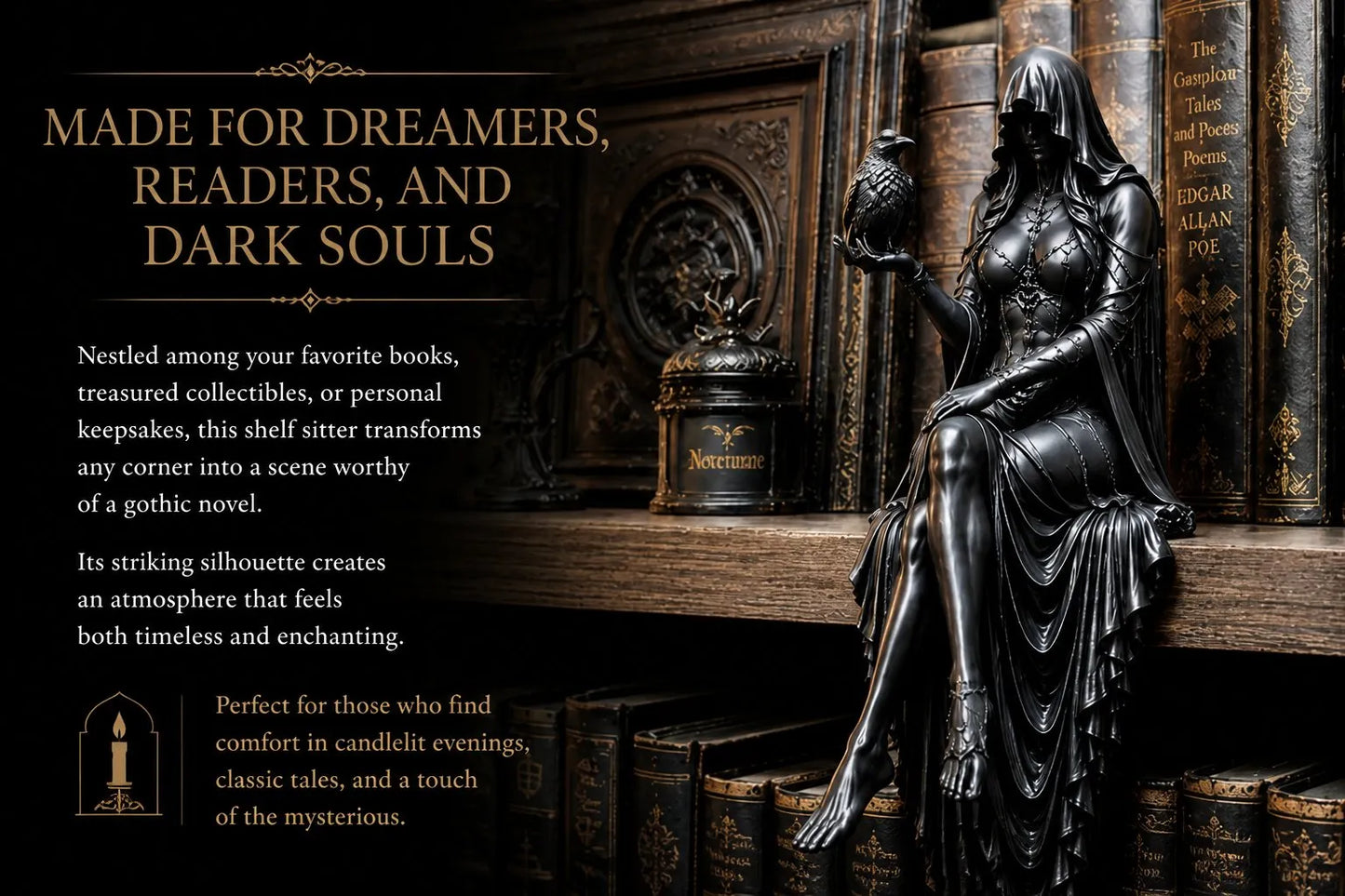 🖤 Gothic Raven Shelf Sitter Statue – A Symbol of Mystery, Wisdom & Dark Elegance