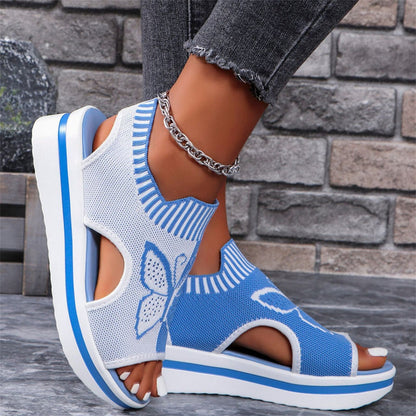 Norvail Woven Butterfly Cutout Toe Sandals ,Casual Breathable Butterfly Slip On Platform Sneaker Sandals, Thick Sole Peep Toe Summer Walking Casual Beach Sandals, Vacation Shoes for Women Summer