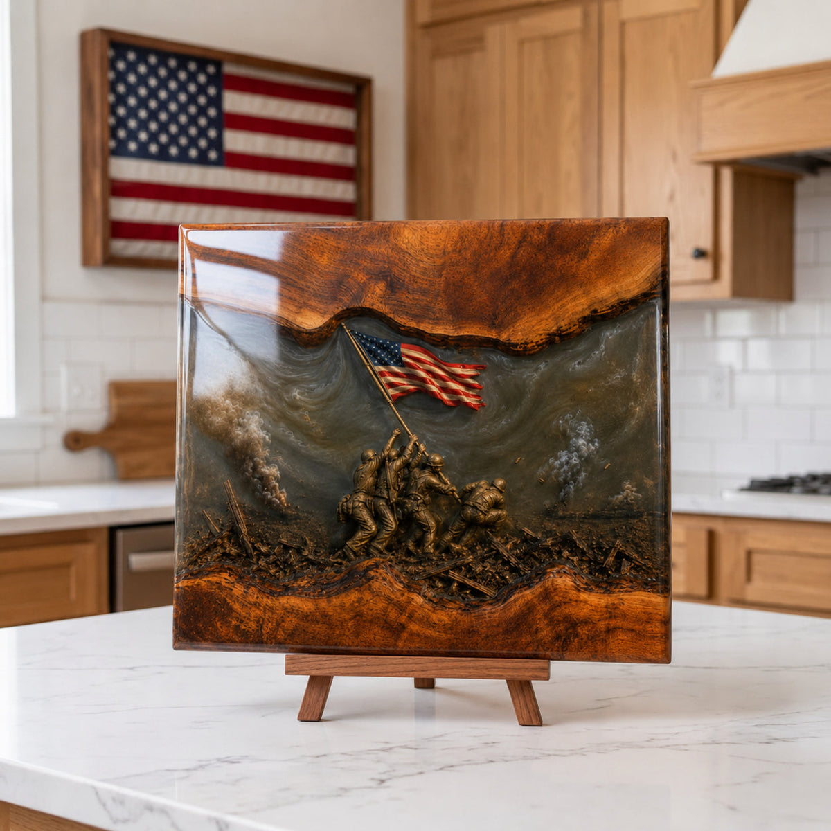 Flag raising veteran remembrance display board