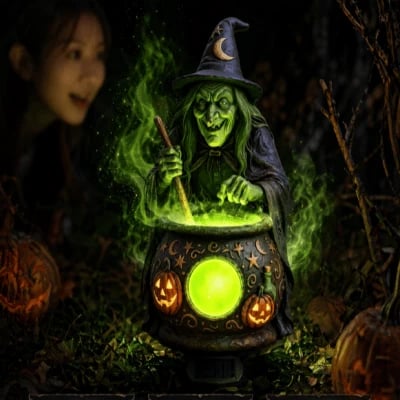 💥🏆Halloween Solar Witch Cauldron Garden Stake Light