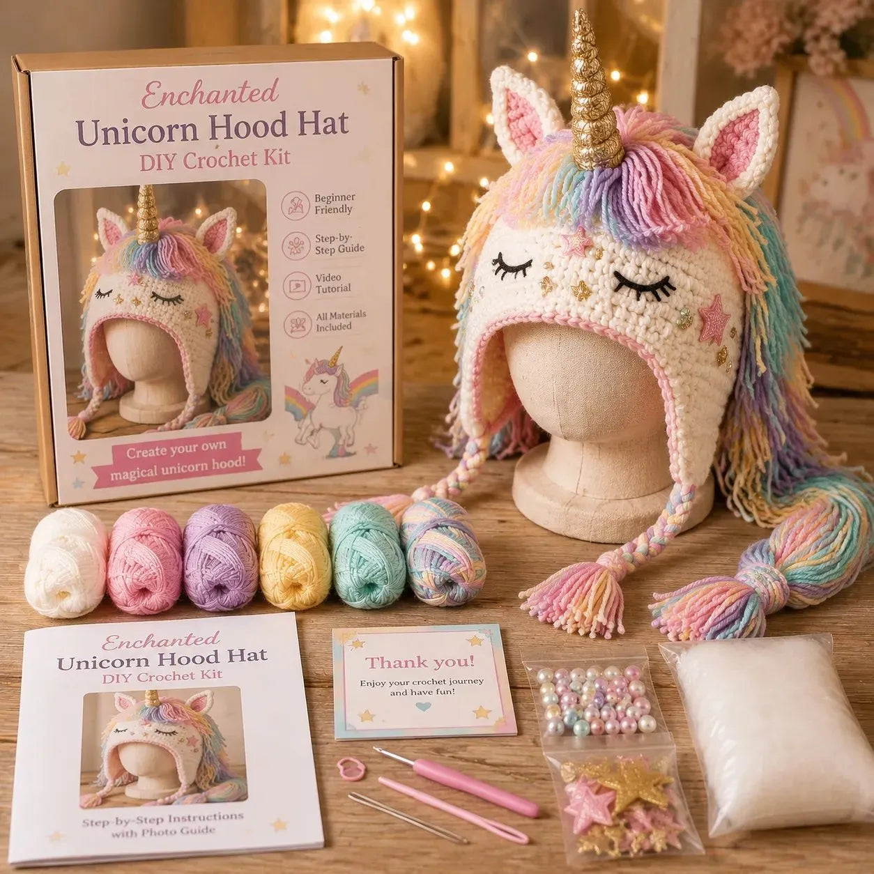 🧵Fantasy Hood Hat DIY Crochet Kit – Create Your Own Magical Wearable Character Hat