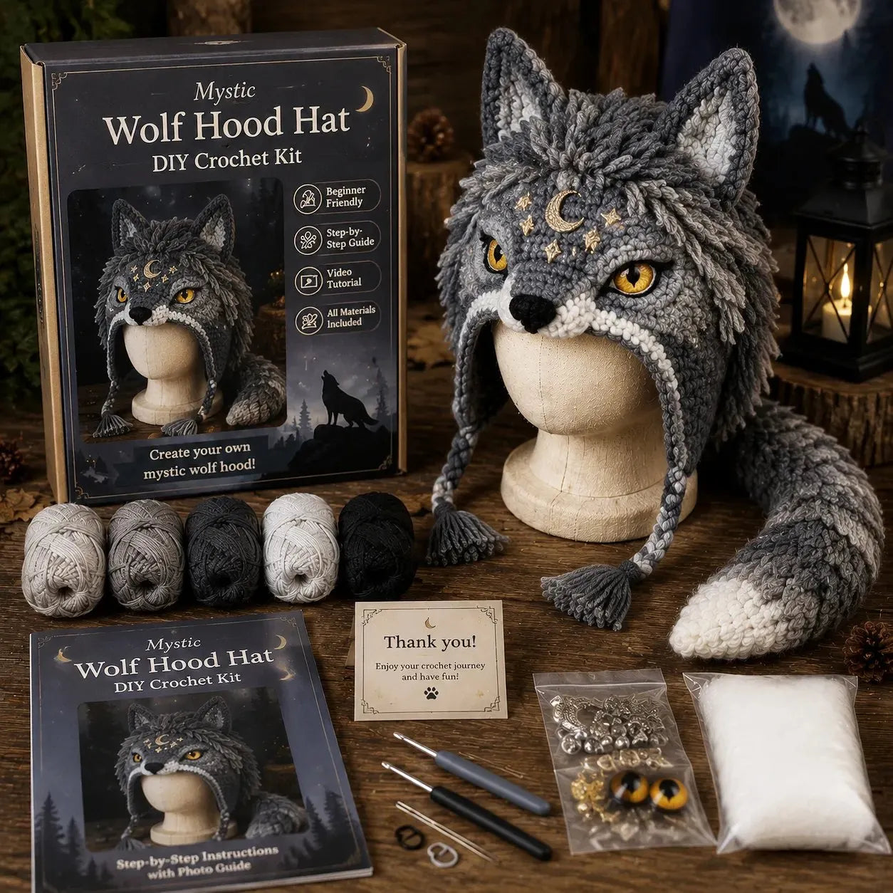 🧵Fantasy Hood Hat DIY Crochet Kit – Create Your Own Magical Wearable Character Hat