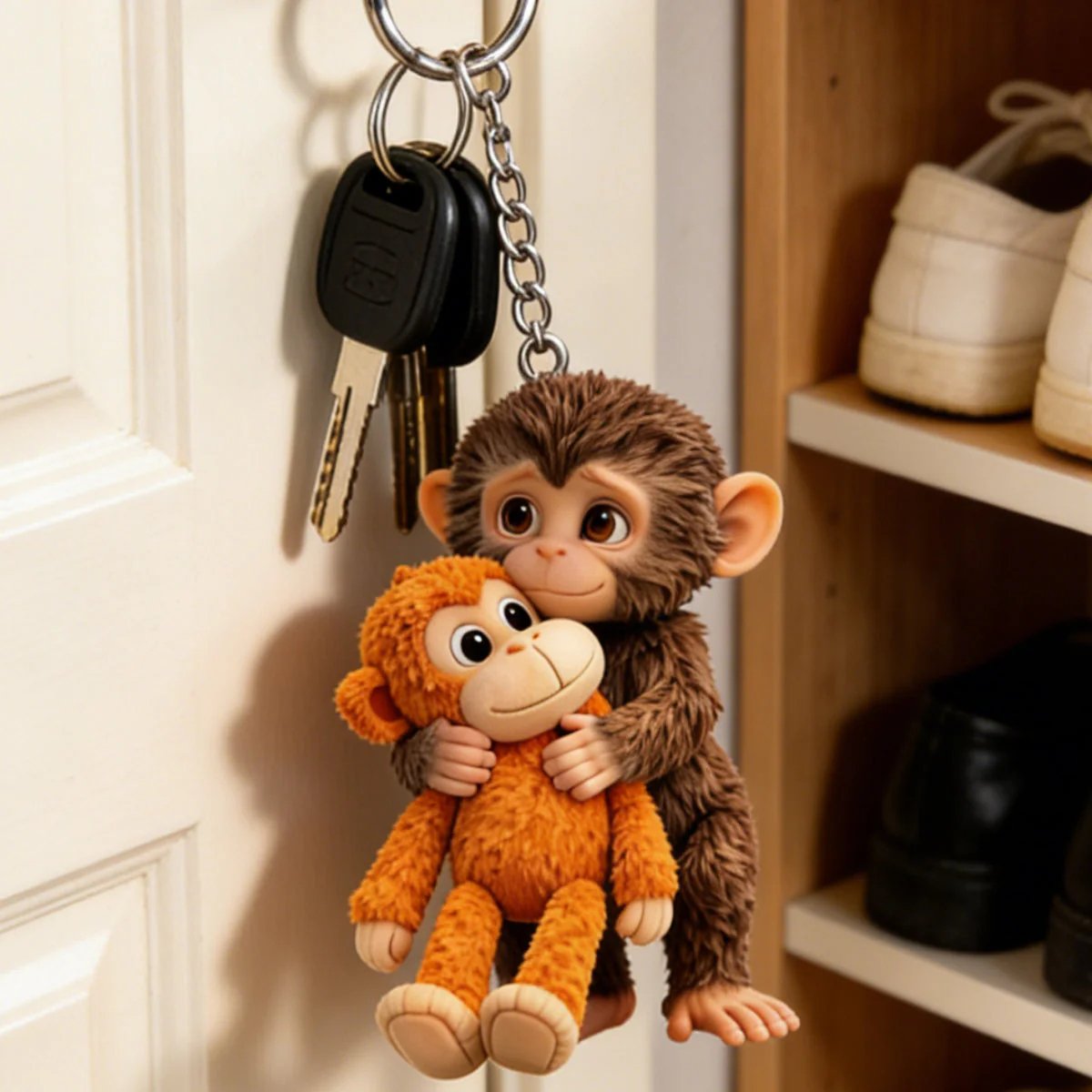 🐵💕Viral Punch Monkey Hugging Monkey Keychain - Emotional Gift for Animal Lovers, Family, Friends, Loved Ones🎁