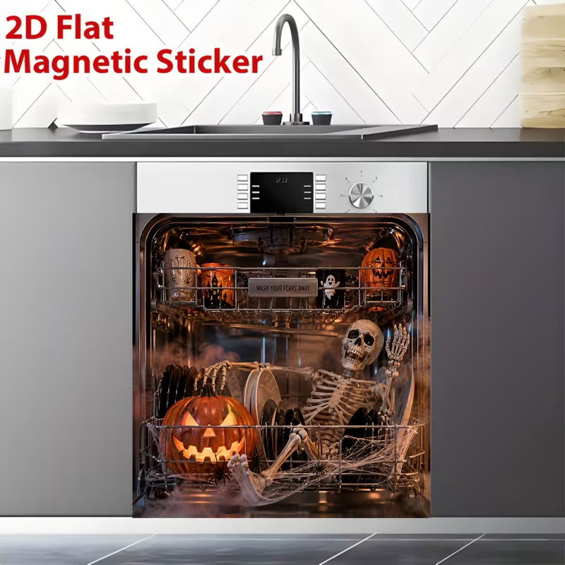 Reusable Halloween-Themed Magnetic Dishwasher Cover – Kitchen Decor for a Spooky Atmosphere