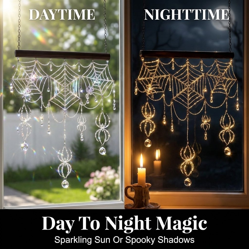 🕷️ Handmade 3D Crystal Spiderweb Suncatcher | Ready-to-Hang Window Decor