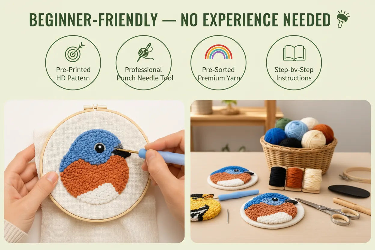 🧵Beginner-Friendly🐦DIY Bird Coasters Punch Needle Kit☕(Quick-Dry, Moisture-Proof & Easy-Clean)