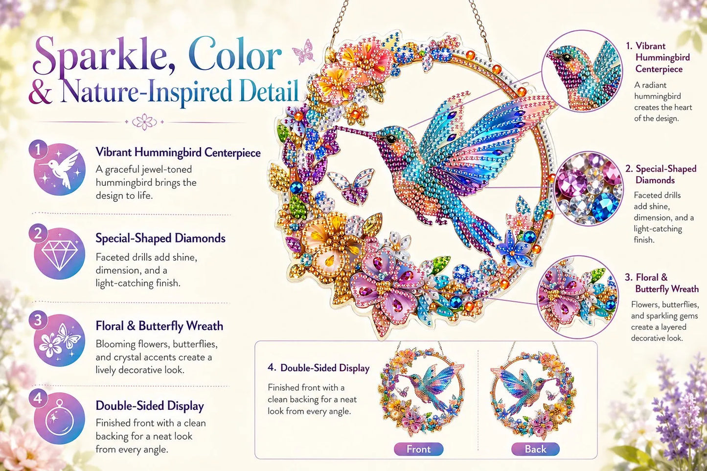 💥LAST DAY 49% OFF - Hummingbird Diamond Art Hanging Ornament Kit – Sparkling DIY Window Ornament 🐦✨
