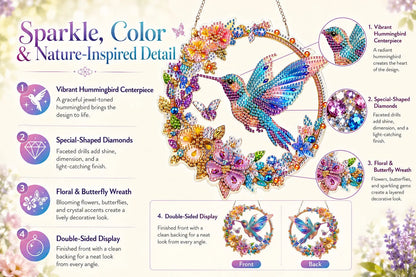 💥LAST DAY 49% OFF - Hummingbird Diamond Art Hanging Ornament Kit – Sparkling DIY Window Ornament 🐦✨
