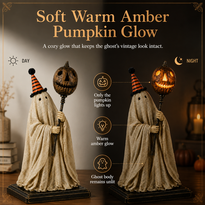 🎃Lighted Vintage Ghost Figurine with Glowing Pumpkin Staff