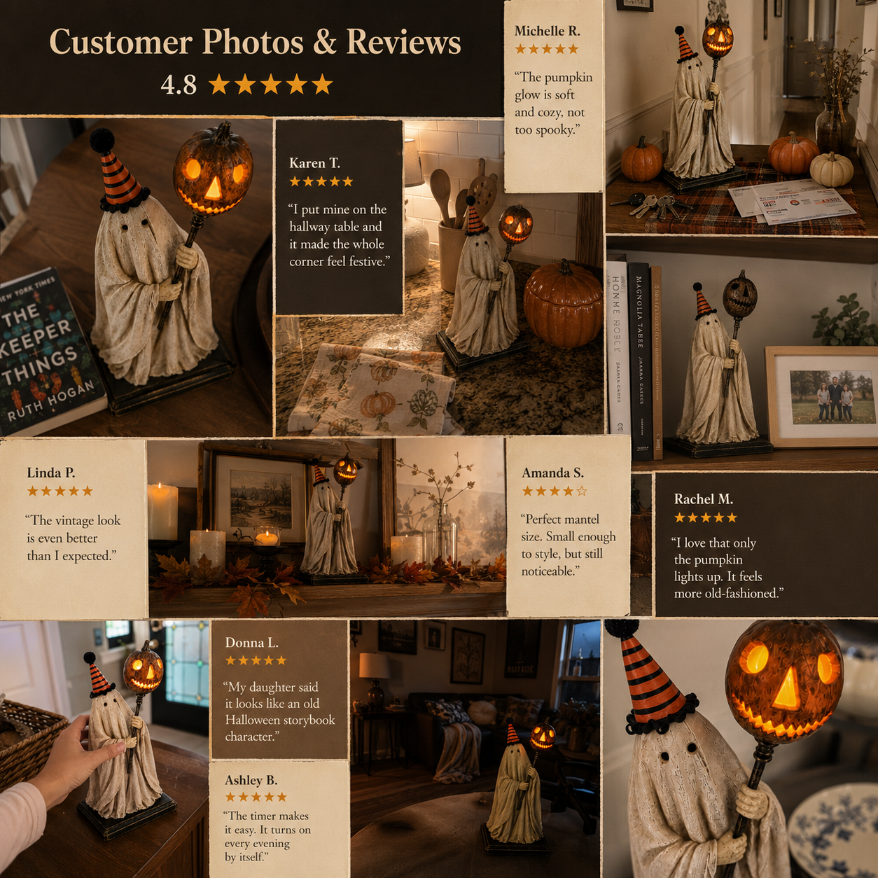 🎃Lighted Vintage Ghost Figurine with Glowing Pumpkin Staff