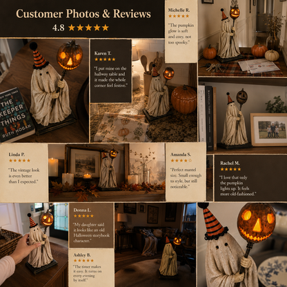 🎃Lighted Vintage Ghost Figurine with Glowing Pumpkin Staff