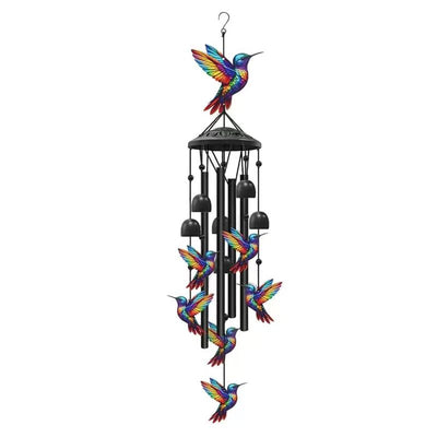 Vintage Colorful Hummingbird Wind Chime with Metal Tubes and Bells
