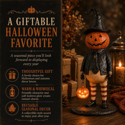🎃Halloween Pumpkin Head Figurine with Lighted Handheld Pumpkin Lantern