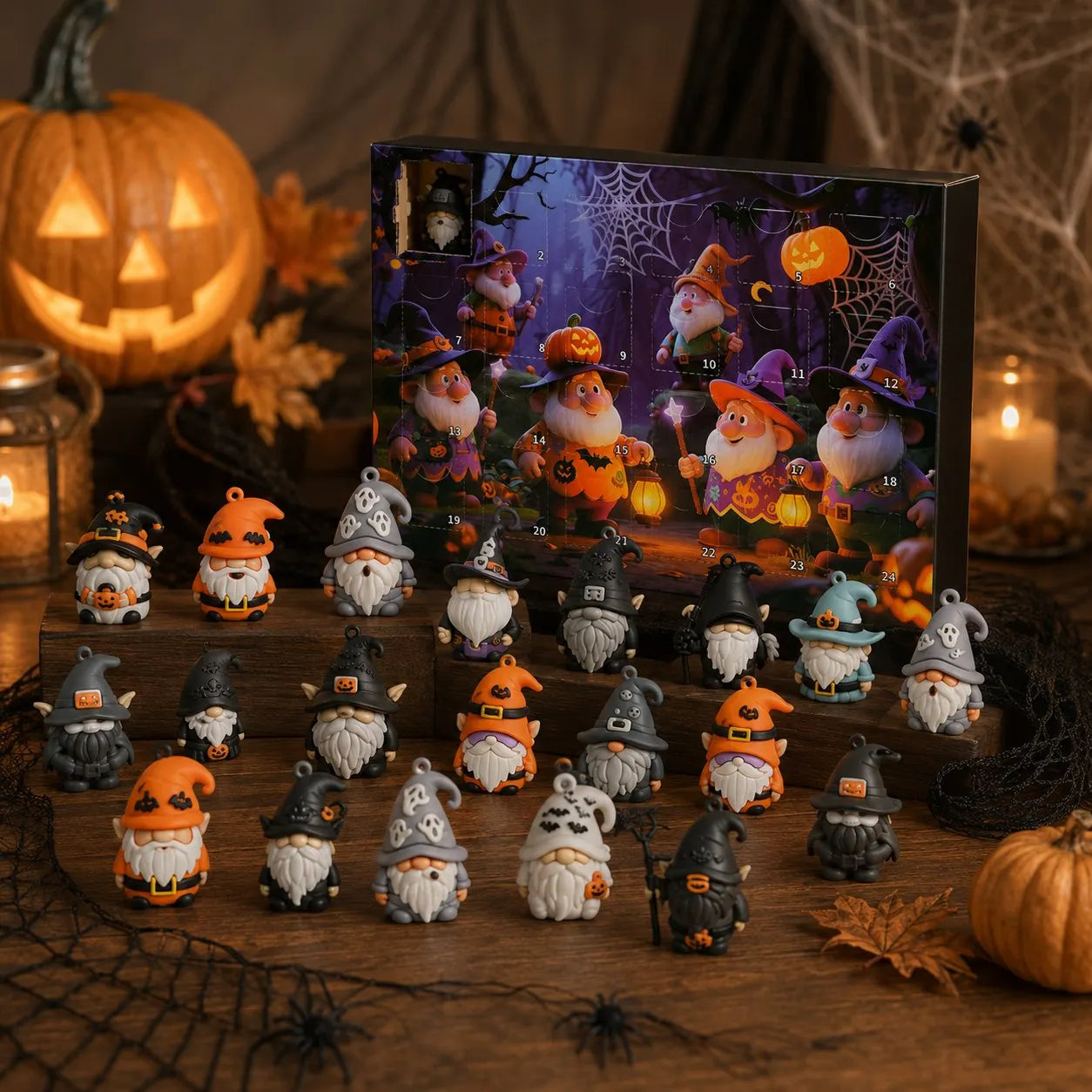 🎁24 unique mini gnomes to collect🎃24 Days of Halloween Gnome Surprise Figures Advent Calendar Box