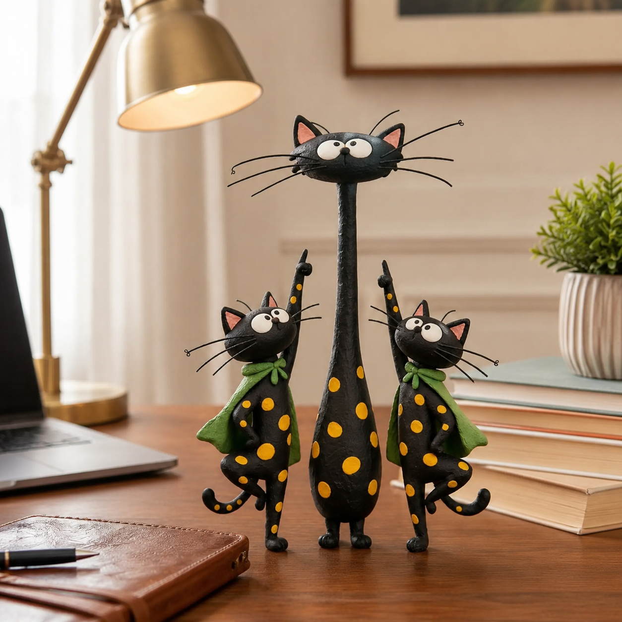 The Curious Cat Trio – Whimsical Black Cat Figurine Set