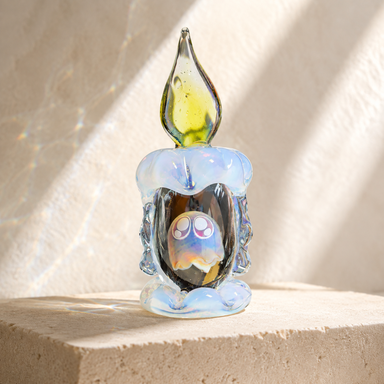 Tiny Ghost in a Glass Candle – Sun-Catching Collectible Figurine