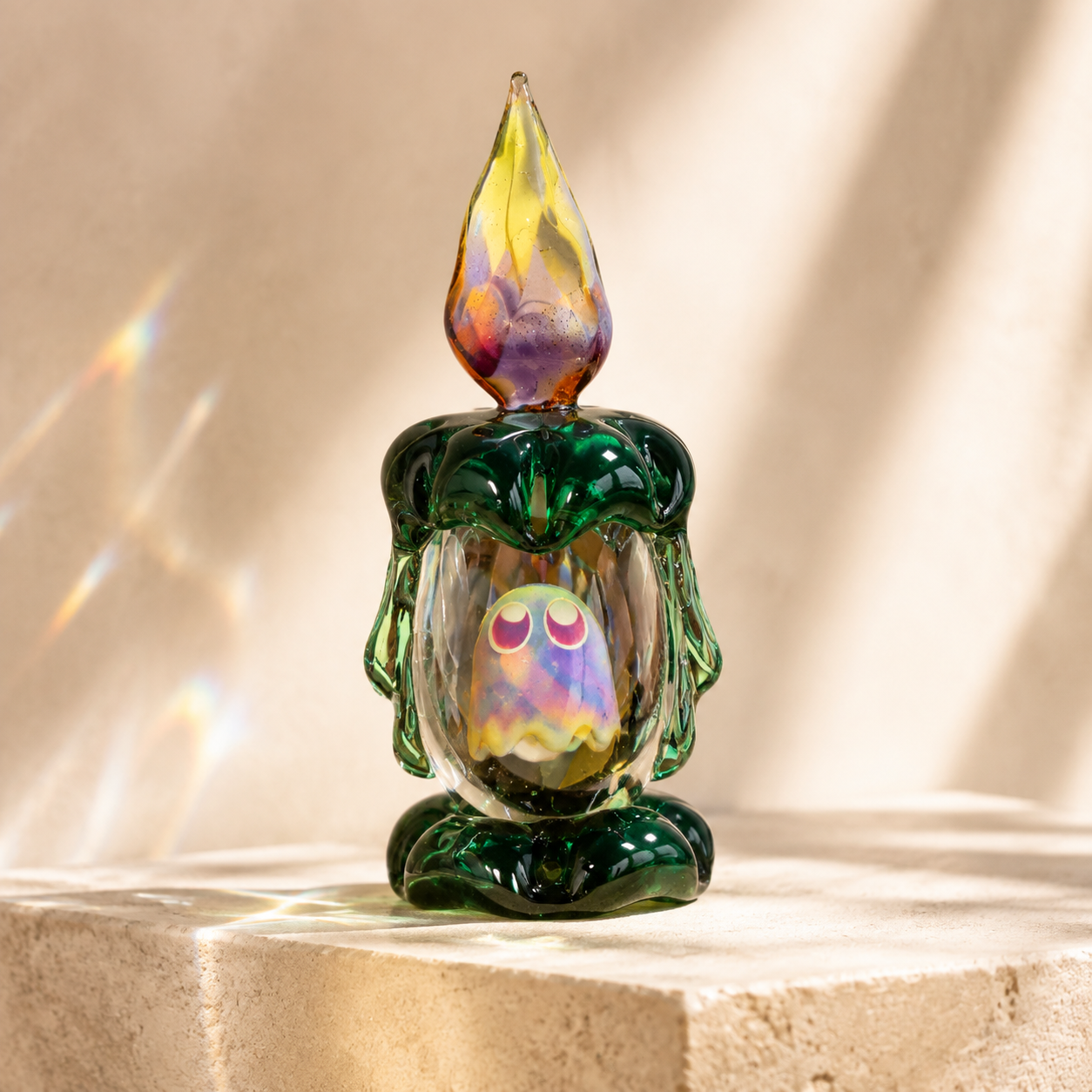 Tiny Ghost in a Glass Candle – Sun-Catching Collectible Figurine