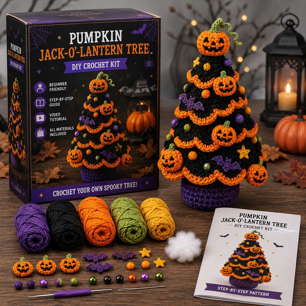 🎃Halloween Tree DIY Crochet Kit | All-In-One Kit for a Layered 7-Inch Spooky Tabletop Decoration 🧶👻✨