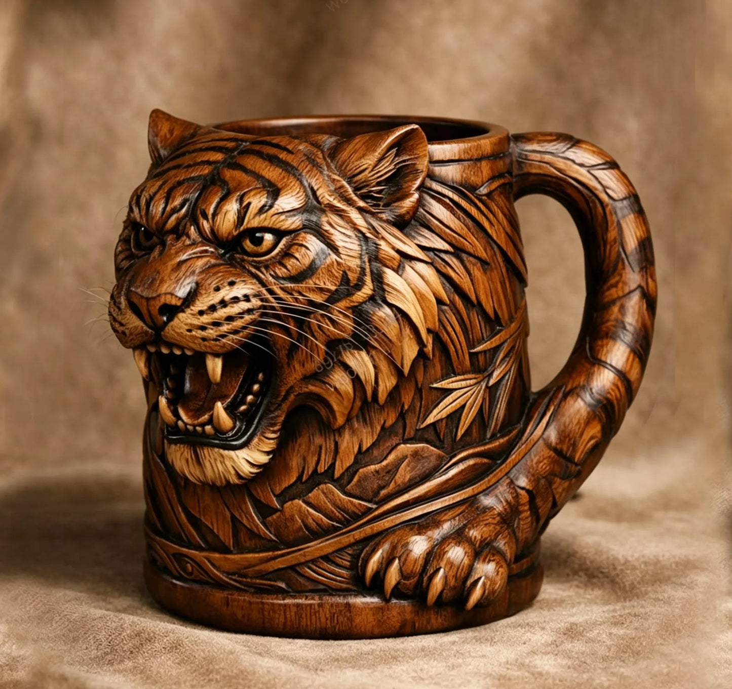 🐯 3D Carved Animal Wooden Texture Beer Mug | Vintage Resin Sculpted Wildlife Drinking Cup
