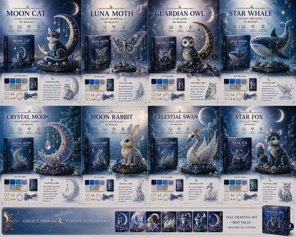 🌙 Moon Cat Luna Guardian DIY Bead Kit | Celestial Moon & Stars Series