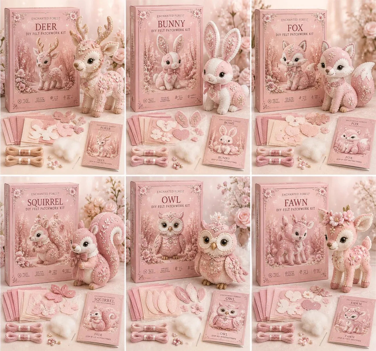 💗Pink Woodland Friends DIY Felt Sewing Kit – Make Your Own Cute Animal