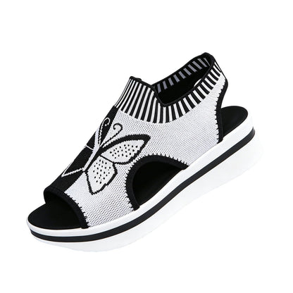 Norvail Woven Butterfly Cutout Toe Sandals ,Casual Breathable Butterfly Slip On Platform Sneaker Sandals, Thick Sole Peep Toe Summer Walking Casual Beach Sandals, Vacation Shoes for Women Summer