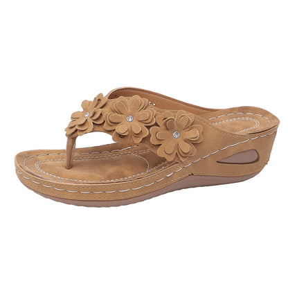 Comfy Rhinestone Flower Wedge Sandals with Arch Support (Slip-On)